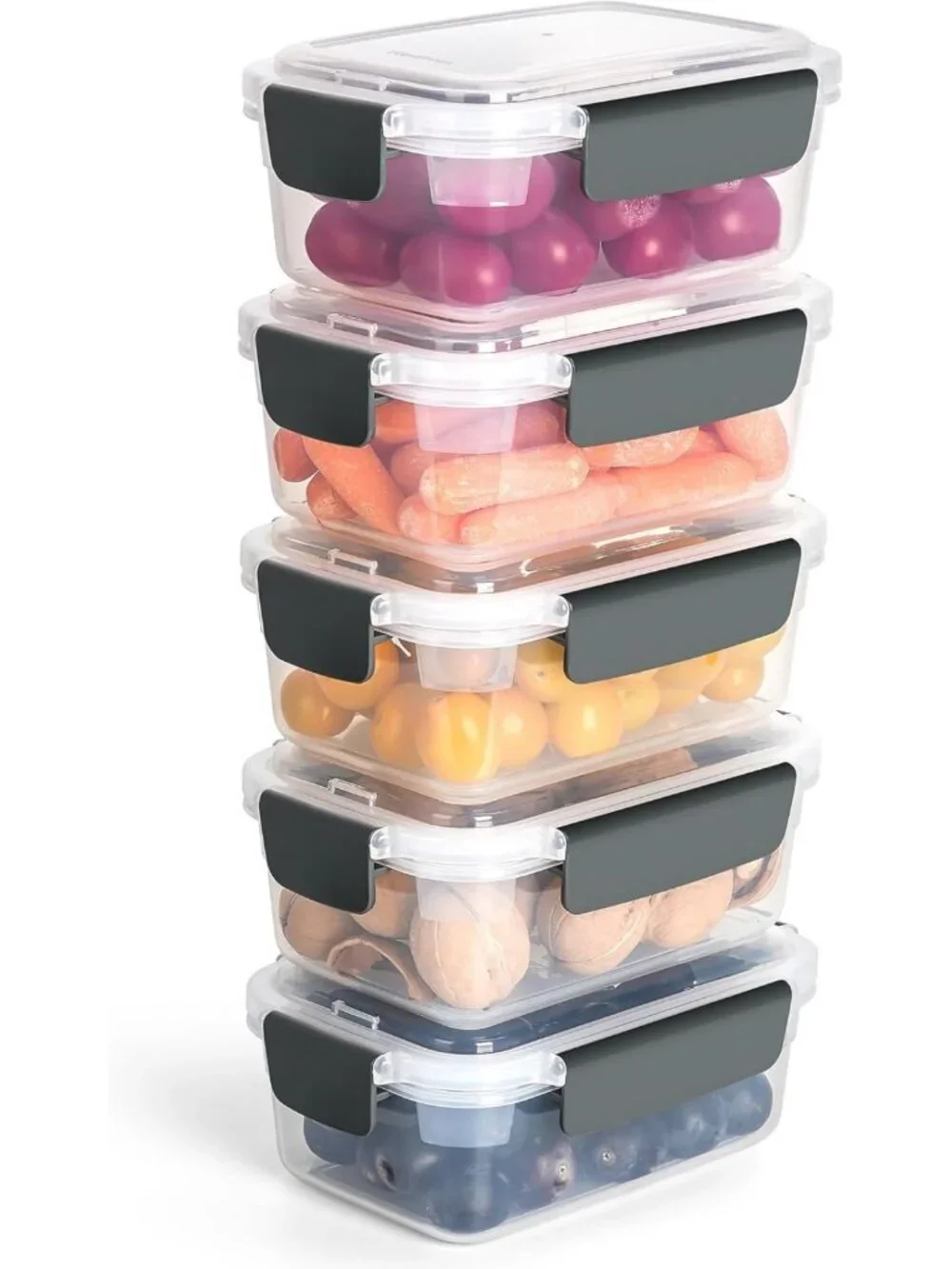 5-Pack 3-Cup BPA-Free Plastic Food Storage Containers with Snaplock Lids
